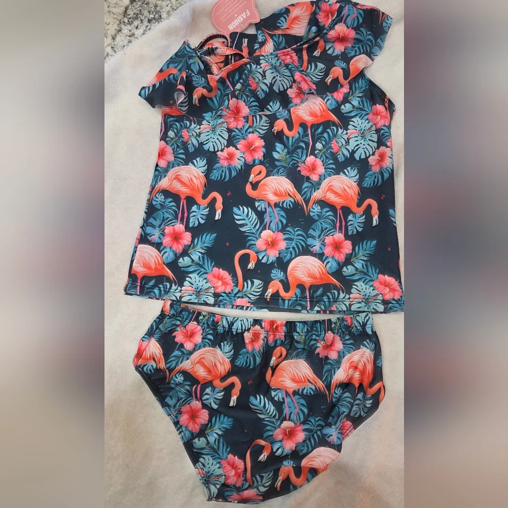 Tropical Flamingo‎ Kids Bikini Set- Beach Summer Cute 7-8